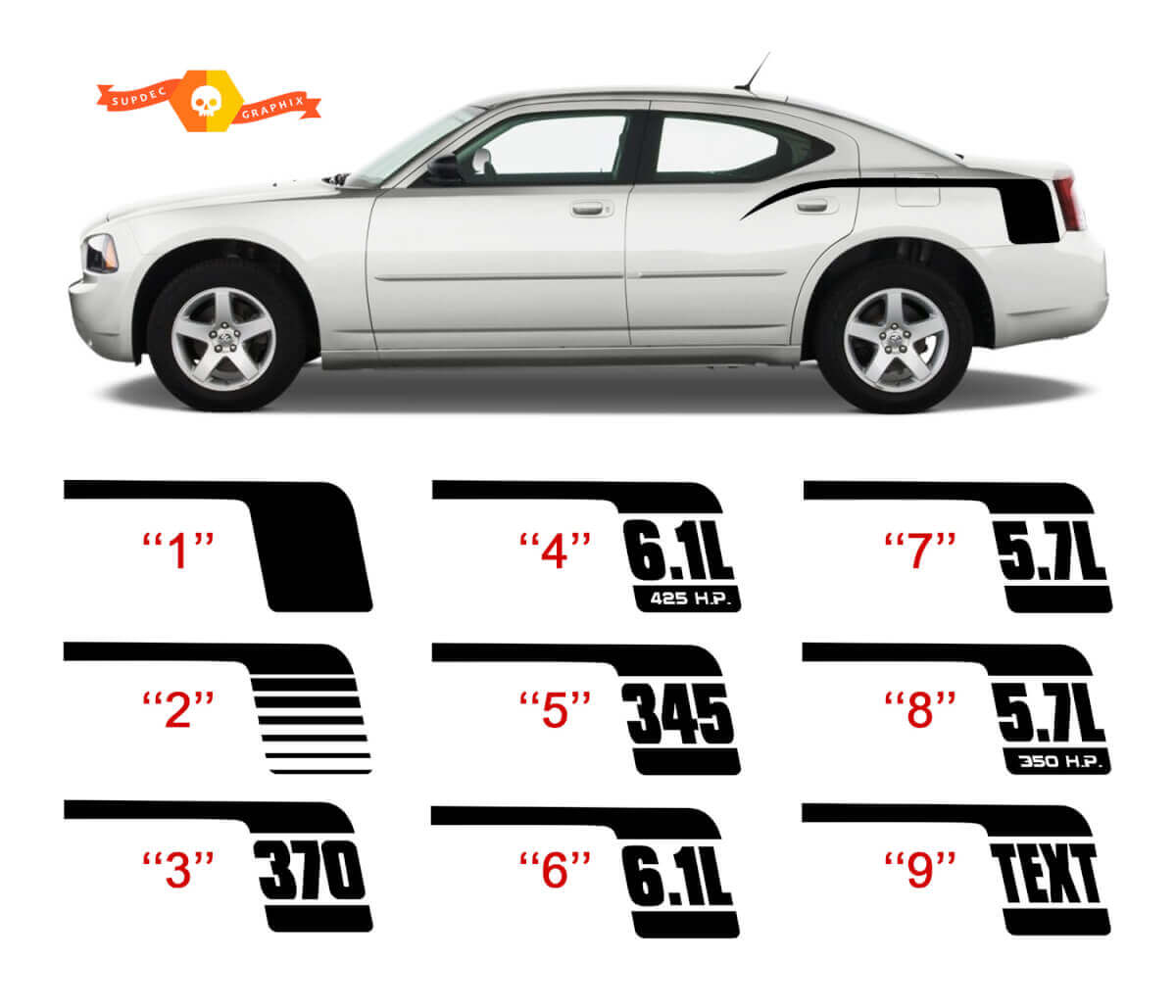 Kit d'autocollants en vinyle pour panneau latéral style crosse de hockey pour Dodge Charger 2006-10
