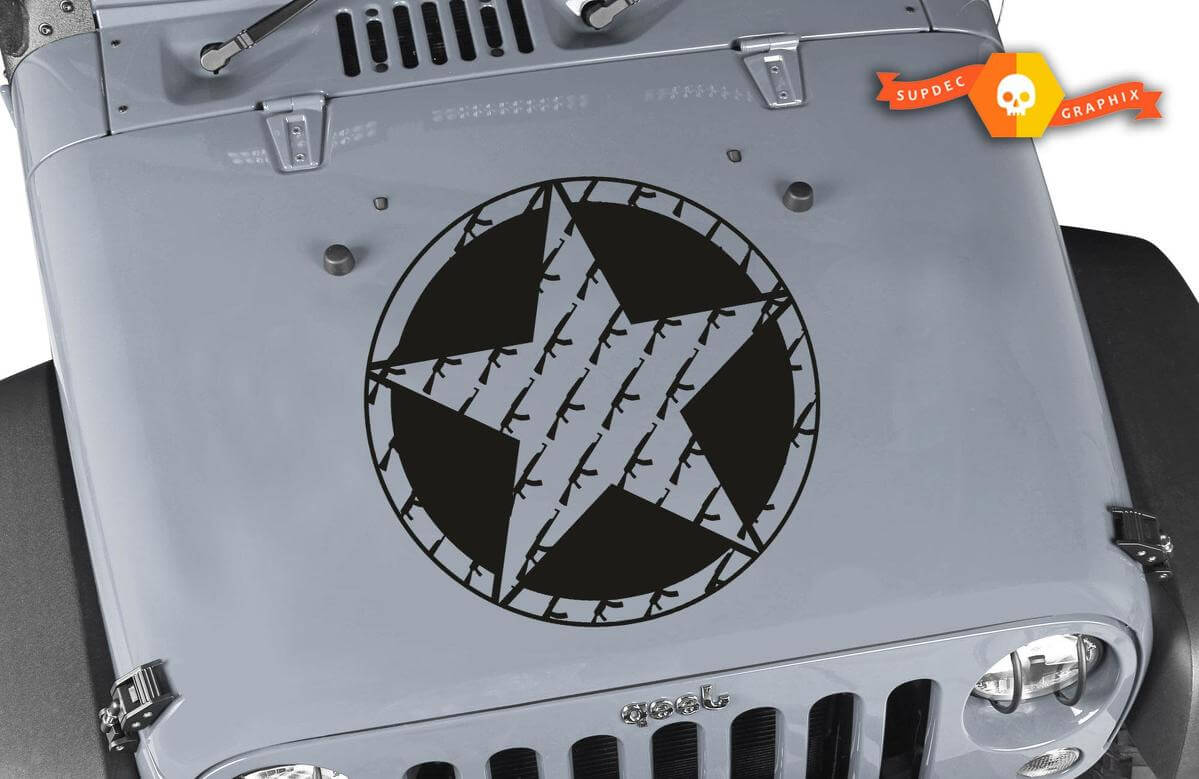 Autocollant en vinyle étoile Oscar Mike AK-47 pour capot Jeep Wrangler