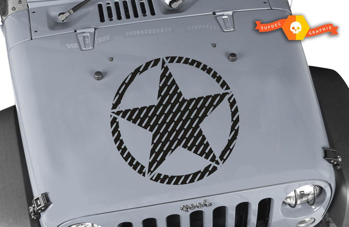 Autocollant vinyle capot Oscar Mike 7.62 Bullet Star pour Jeep Wrangler