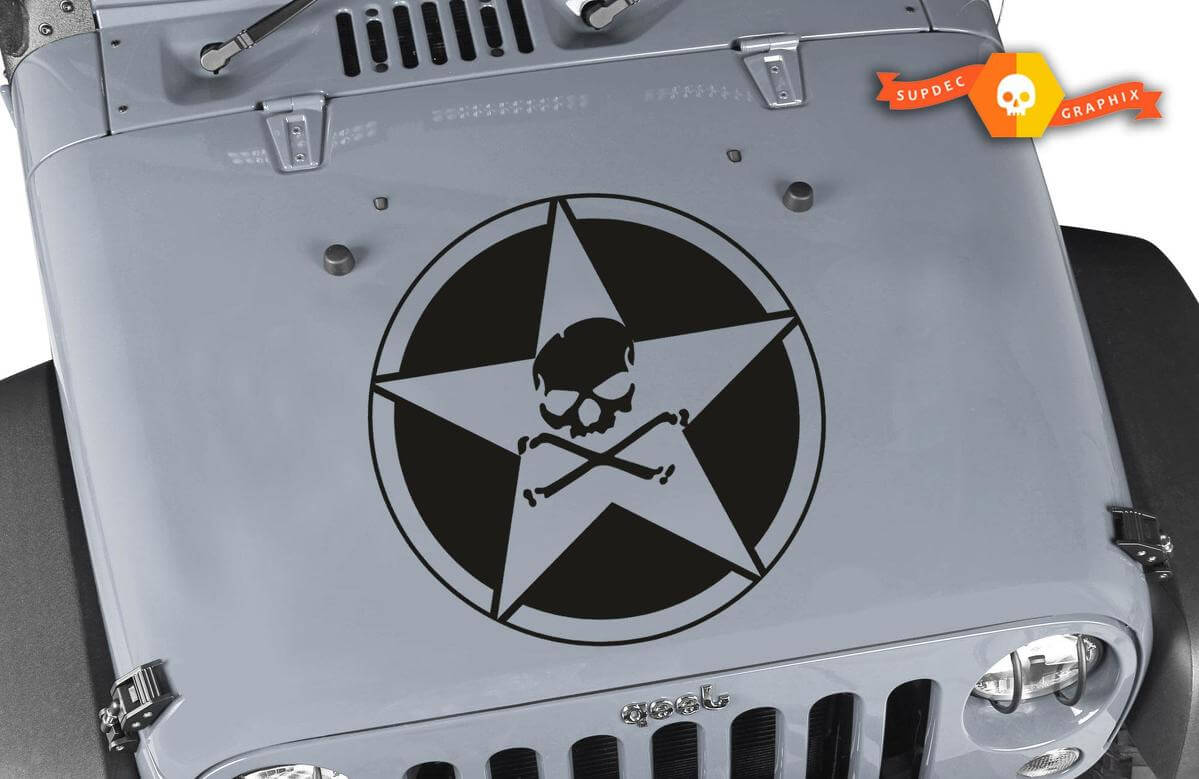 Autocollant vinyle tête de mort et étoiles pour capot Jeep Wrangler