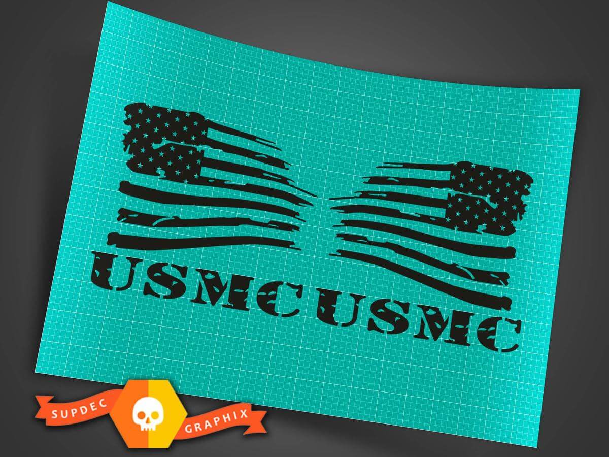 Jeep Wrangler noir militaire USMC drapeau américain inversé set charge en détresse