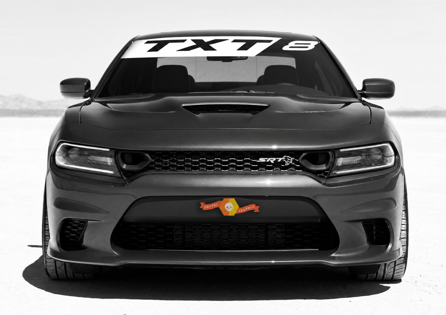 TXT8 Diagonal Banner Pare-brise Autocollant vinyle pour Dodge Charger Hellcat