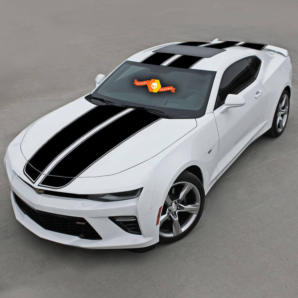 Kit d'autocollants vinyle supérieur à bandes de course doubles pour Chevrolet Camaro 2016-18