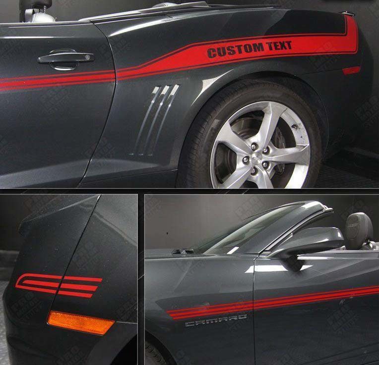 Racing Sport Custom Text Stripe Pair — Autocollant vinyle (côté) pour Chevrolet Camaro 2010-2015