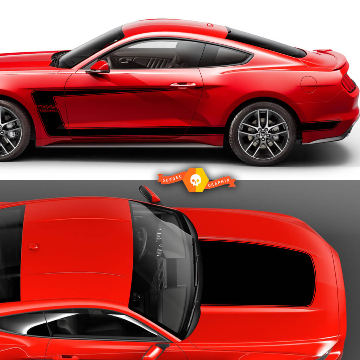 Kit d'autocollants vinyle bandes capot et latérales Boss 302 pour Musclecar Musclecarmodel 2015-24