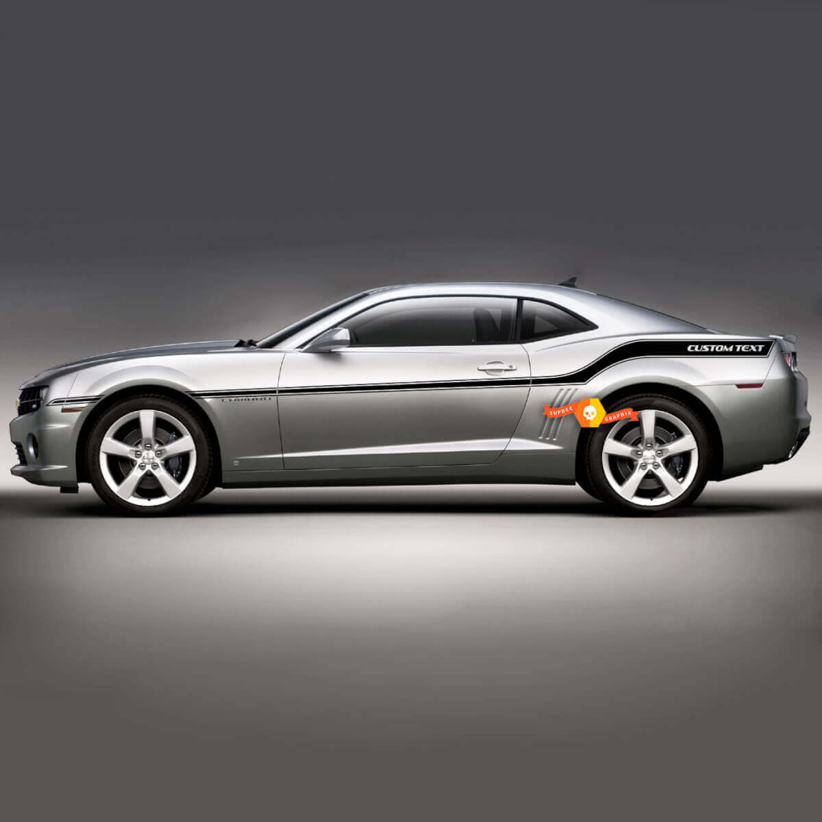 Bandes latérales complètes avec texte personnalisé pour Chevrolet Camaro Racing Sport
