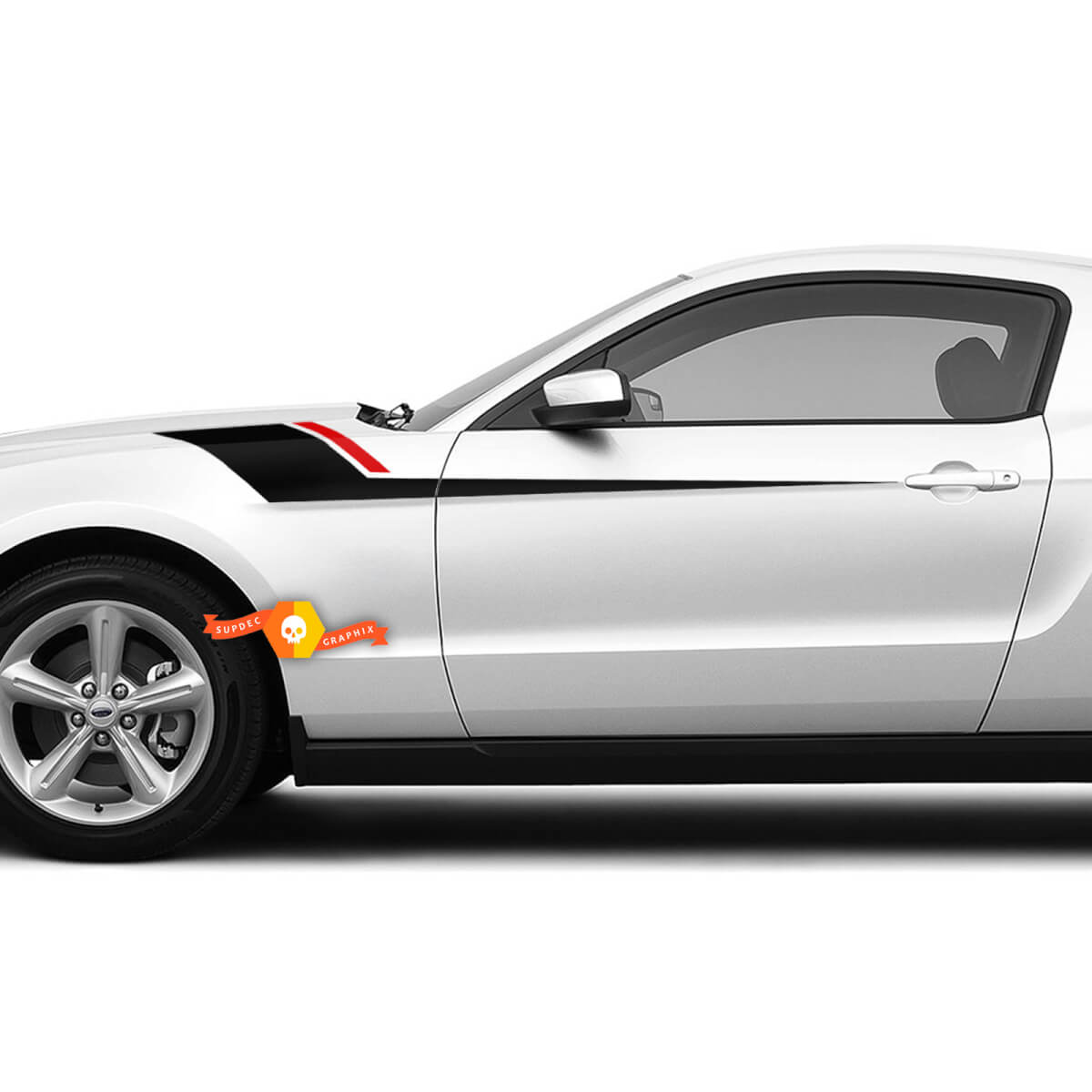 Autocollants à bandes latérales de garde-boue avec bandes rouges, pour Ford Mustang 2005 – 2024
