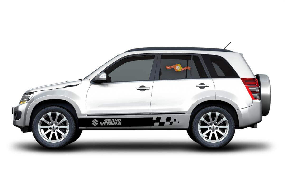 Kit de décalcomanies vinyle à rayures latérales à damier de marque pour Suzuki Grand Vitara