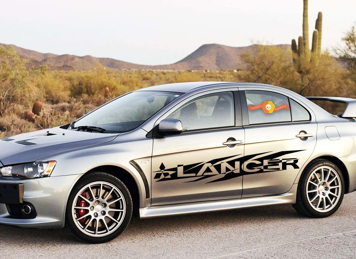 MITSUBISHI LANCER 2x bandes latérales vinyle corps décalcomanies autocollant graphiques emblème logo
