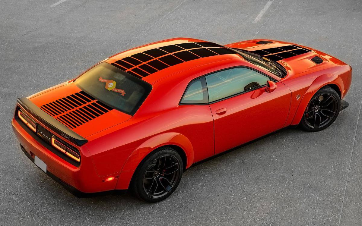 Autocollant Vinyle à Rayures Damier Doubles pour Capot Toit Coffre pour Dodge Challenger