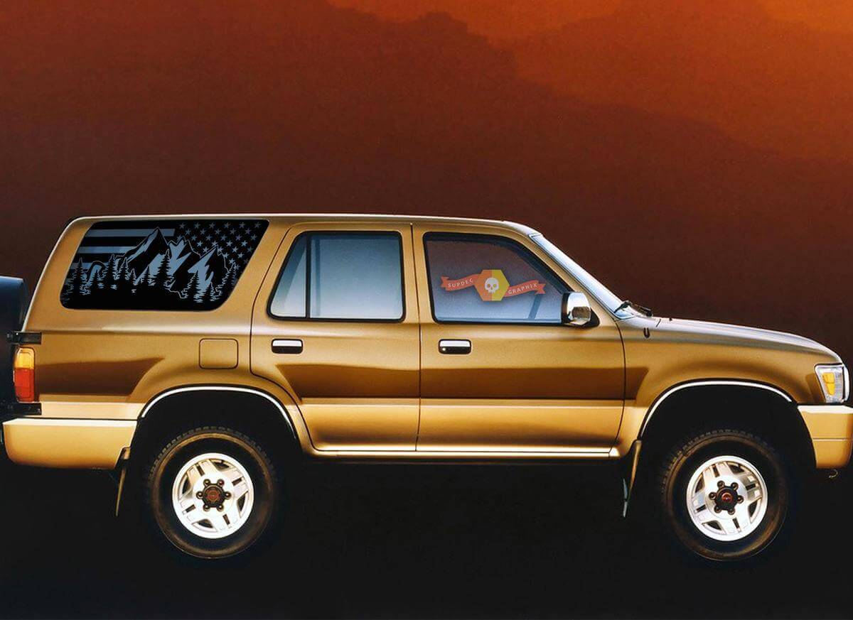 Décalcomanie en vinyle pour lunette arrière avec drapeau américain Mountain Style pour Toyota 4Runner 1990-1995