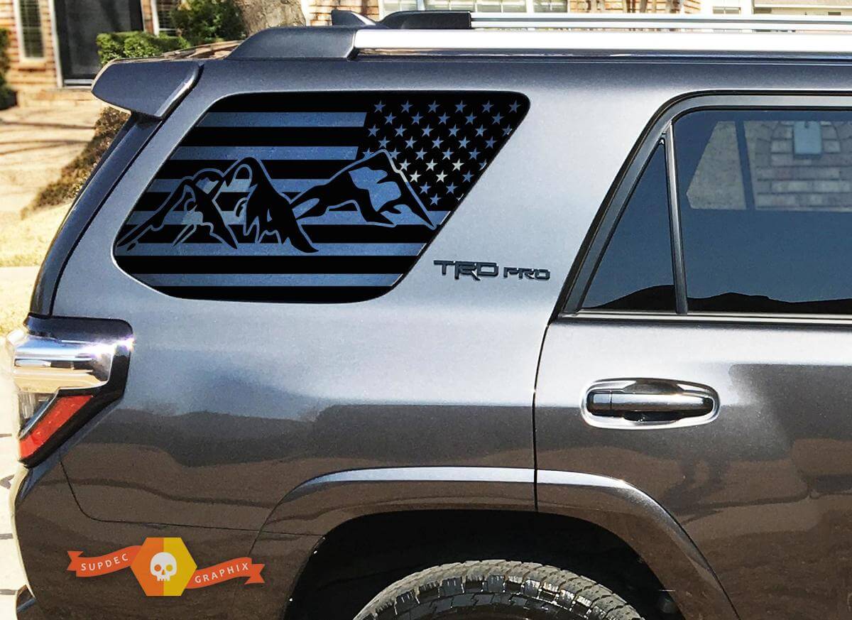 Kit de Autocollants en Vinyle pour Fenêtre Latérale Arrière avec Drapeau USA TRD Mountain pour Toyota 4Runner 2010-2018