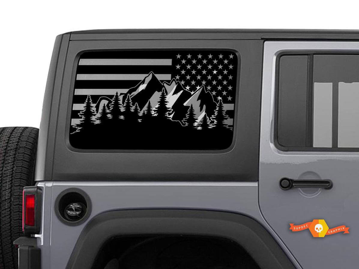 Set d'autocollants en vinyle drapeau USA montagne pour fenêtre latérale arrière Jeep Wrangler Unlimited 4 portes