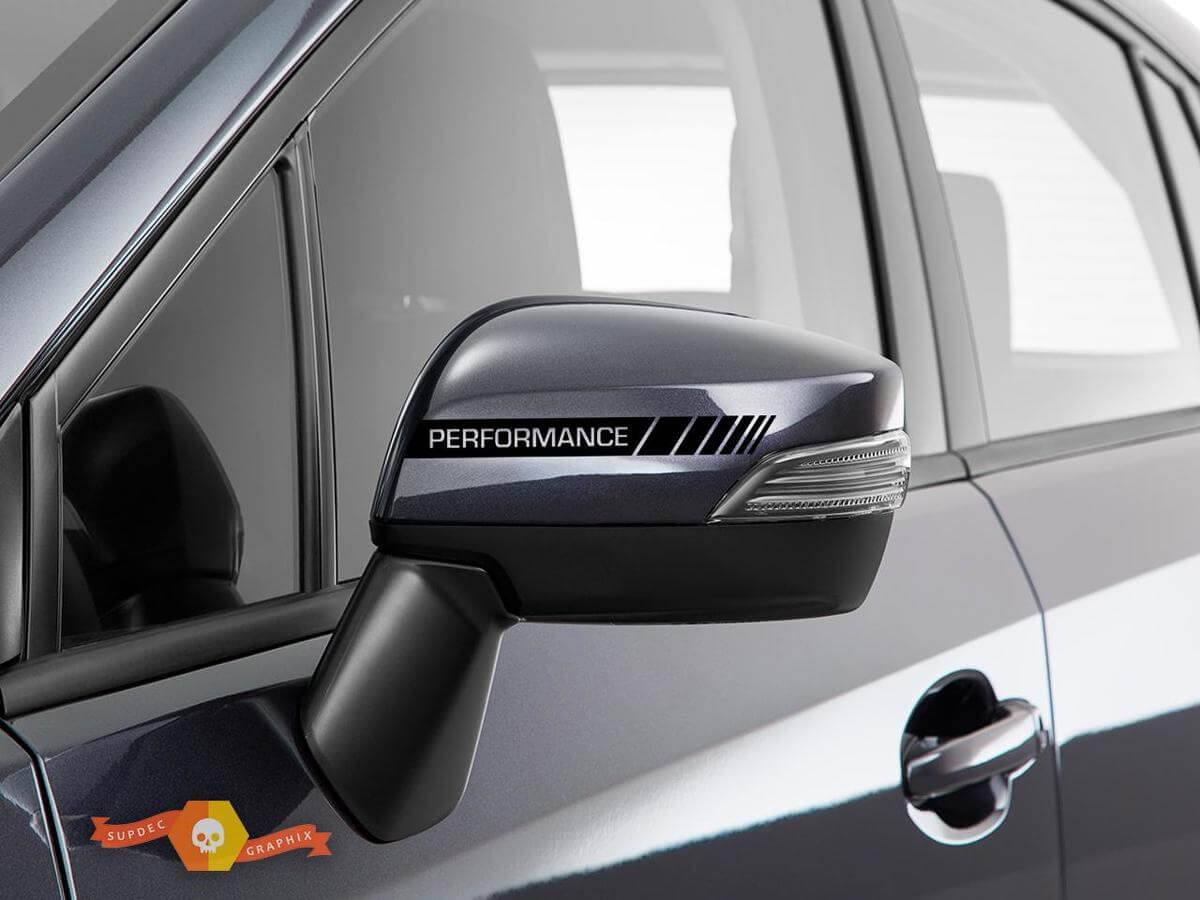 Lot de 2 autocollants noirs pour rétroviseur latéral Performance Stripe Sticker Vinyl Racing
