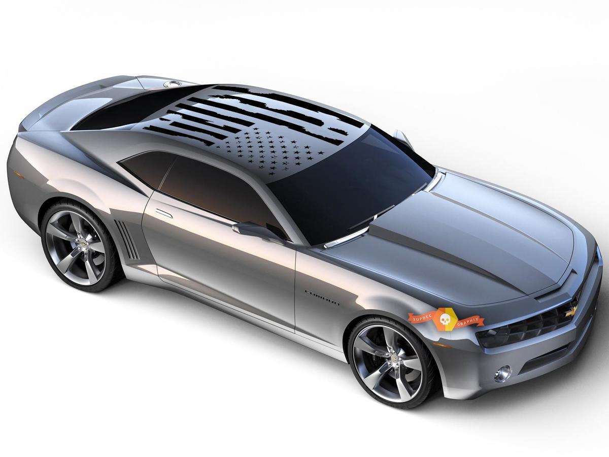 Camaro Drapeau américain en détresse Panneau de toit Autocollant en vinyle Choisissez la couleur 2010-2018
