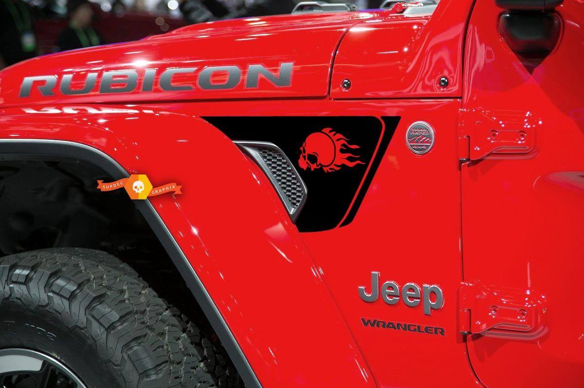 Autocollant Vinyle Aération Capot Tête de Mort Flamboyante pour Jeep Wrangler