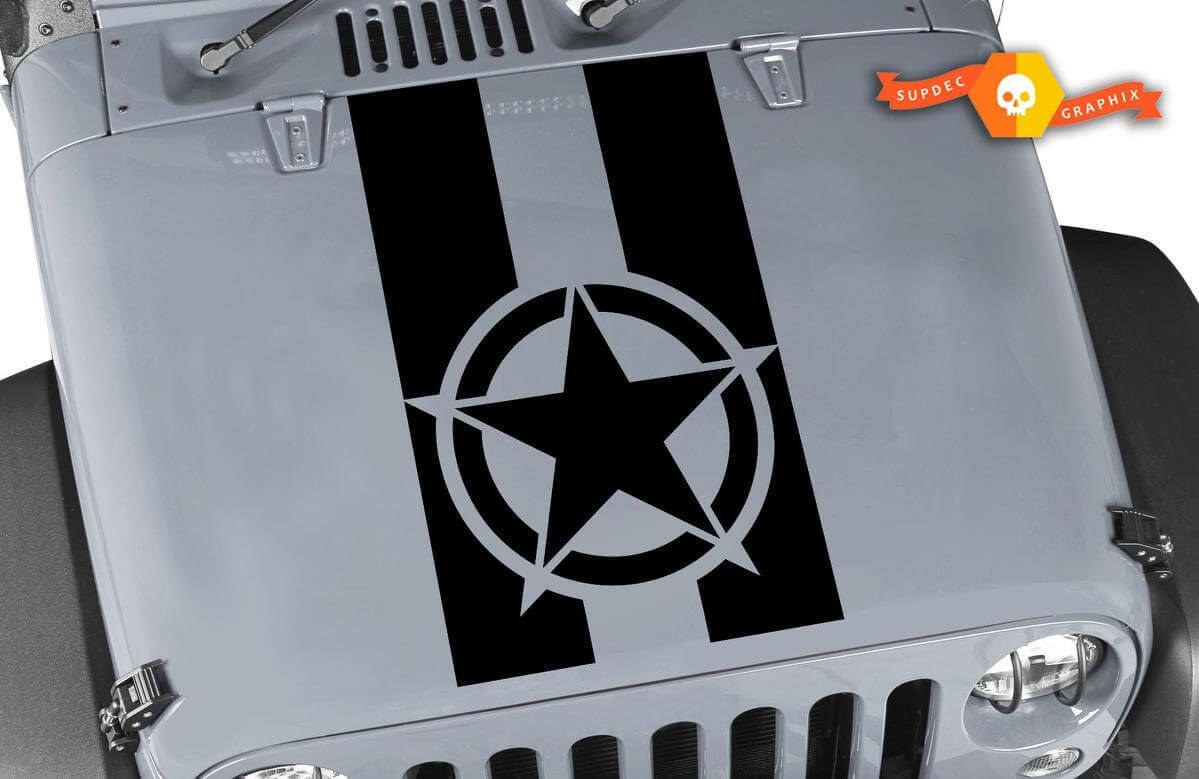 Autocollant Vinyle Noir Étoile Militaire pour Capot Jeep Wrangler
