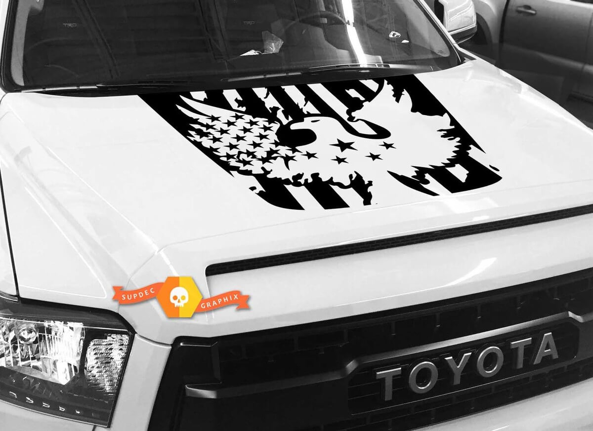 Autocollant en vinyle avec drapeau USA et aigle royal pour capot Toyota Tundra 2014-2018