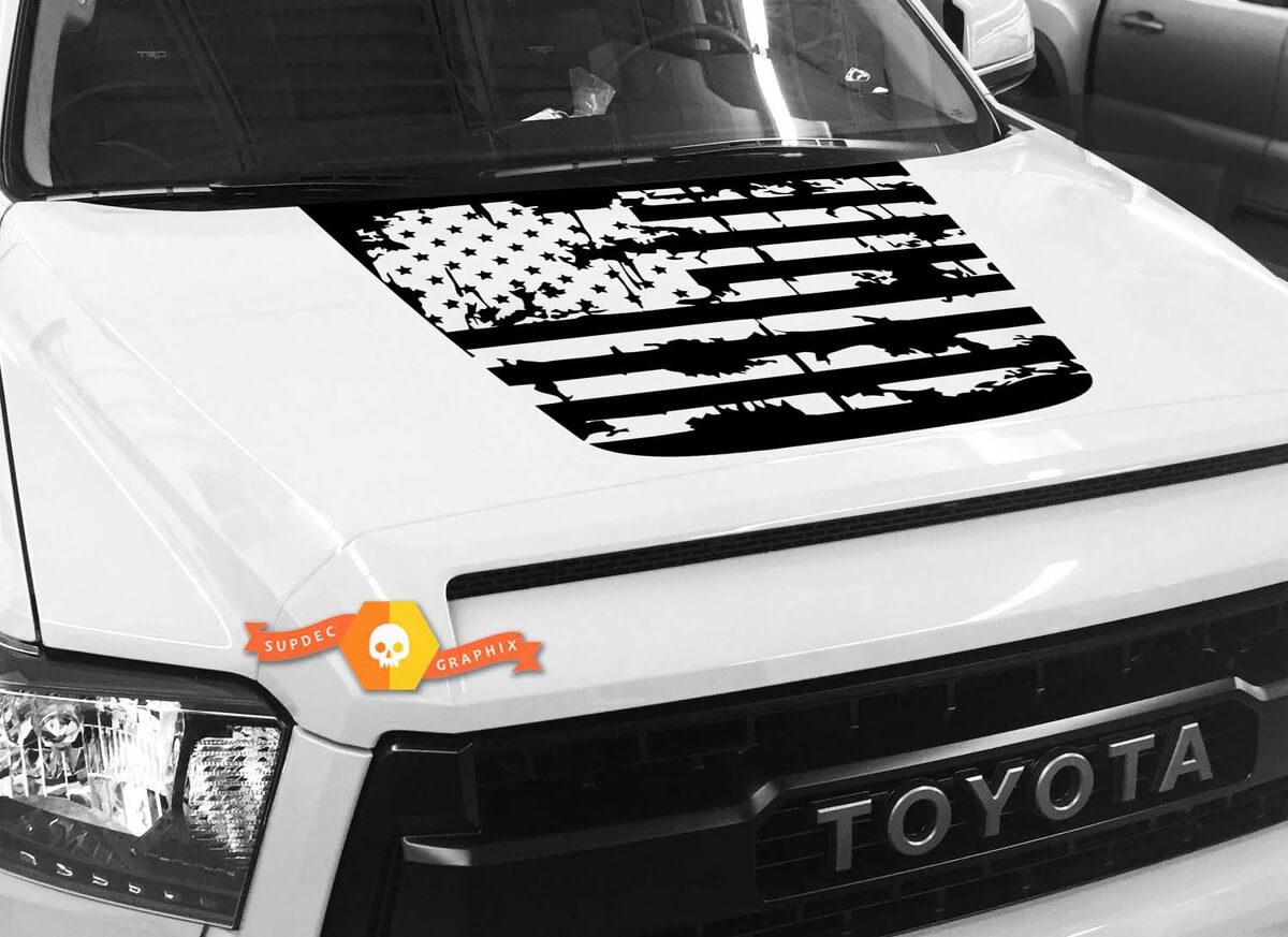 Autocollant en vinyle avec drapeau américain usé pour le capot Toyota Tundra 2014-2018