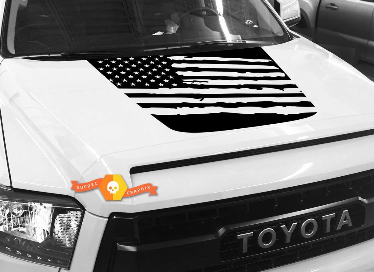 Autocollant vinyle capot drapeau américain déchiré pour Toyota Tundra 2014-2018