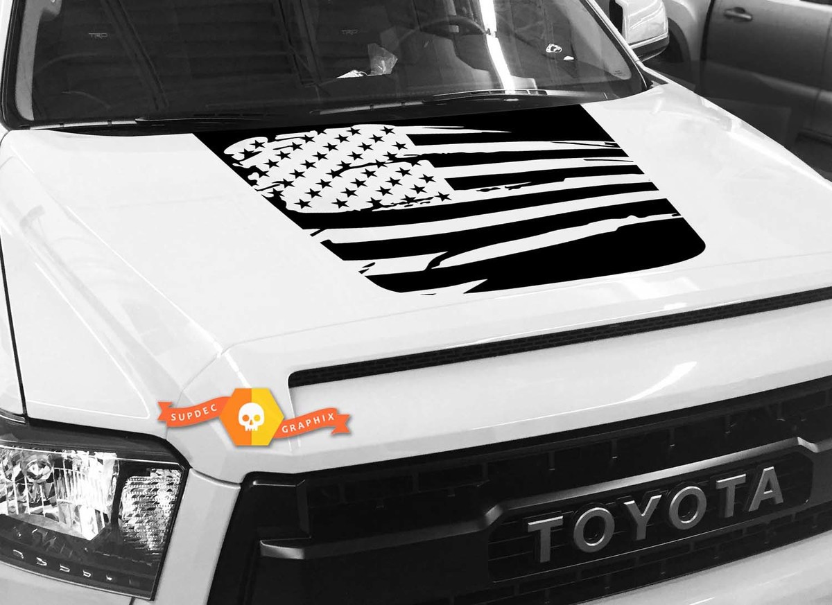 Autocollant graphique drapeau américain en détresse pour capot, pour TOYOTA TUNDRA 2014 2015 2016 2017 2018 #8
