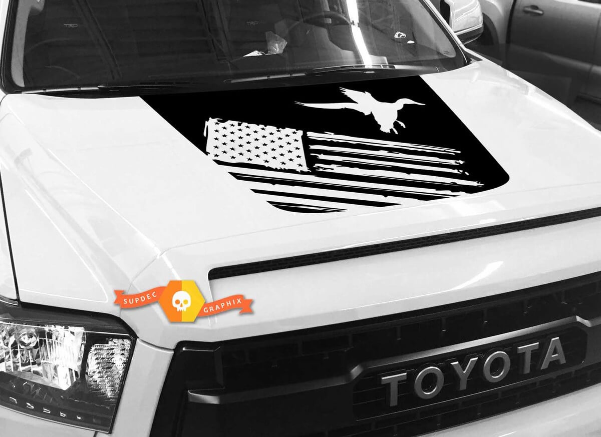 Autocollant vinyle de capot Duck Landing avec drapeau des États-Unis pour Toyota Tundra 2014-2018