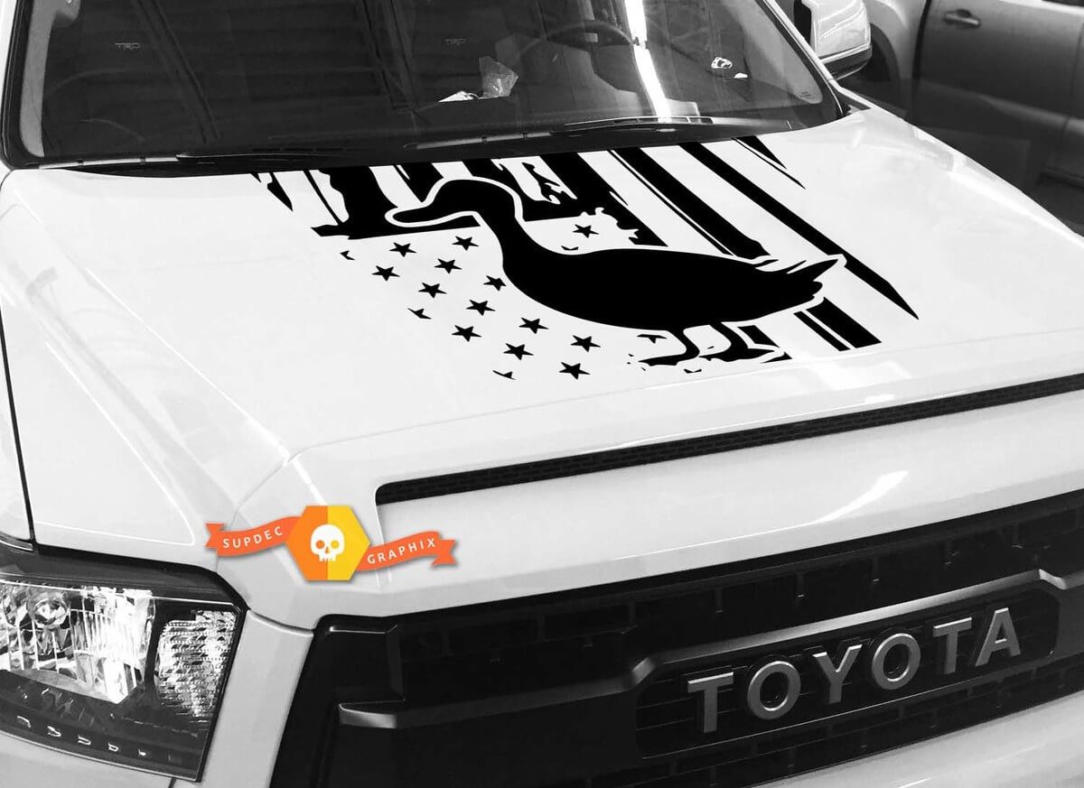 Autocollant en vinyle silhouette de canard calme avec drapeau des États-Unis pour capot Toyota Tundra 2014-2018