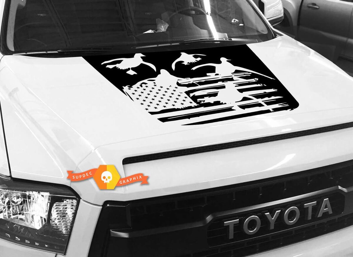 Autocollant en vinyle capot silhouette canards volant drapeau USA pour Toyota Tundra 2014-2018