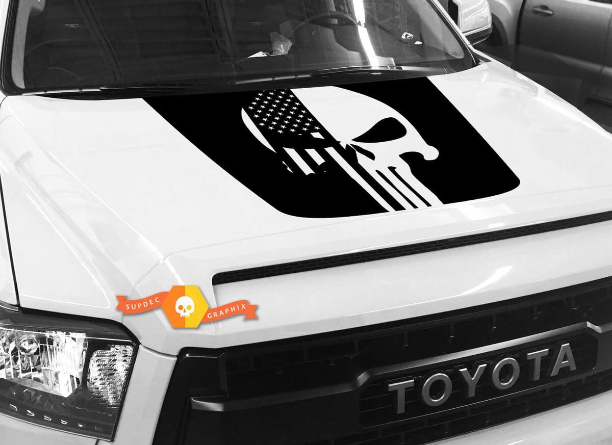 Autocollant vinyle capot Drapeau USA Crâne Punisher pour Toyota Tundra 2014-2018