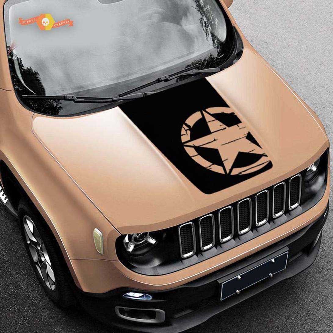 Autocollant de capot en vinyle étoile en détresse occultant 2015-2019, autocollant graphique de l'armée militaire Jeep Renegade

