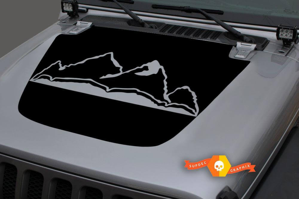 Autocollant Vinyle Capot Noir Montagnes 3 pour Jeep Wrangler JL