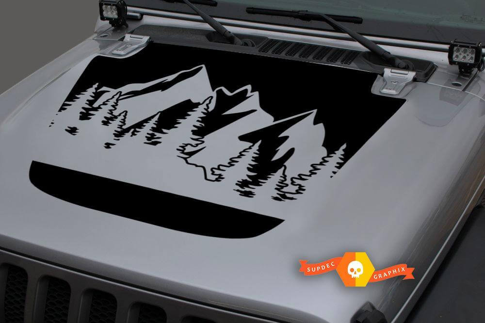 Autocollant vinyle capot noir Forest Mountains 2 pour Jeep Wrangler JL