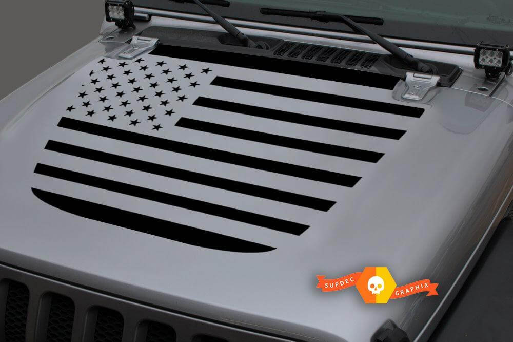 Autocollant vinyle noir drapeau USA pour capot Jeep Wrangler JL 2