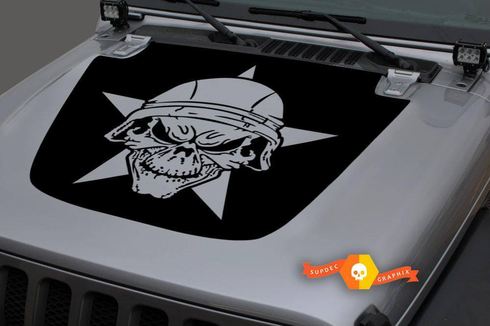 Autocollant en vinyle pour capot Military Star Skull Blackout noir pour Jeep Wrangler JL 3