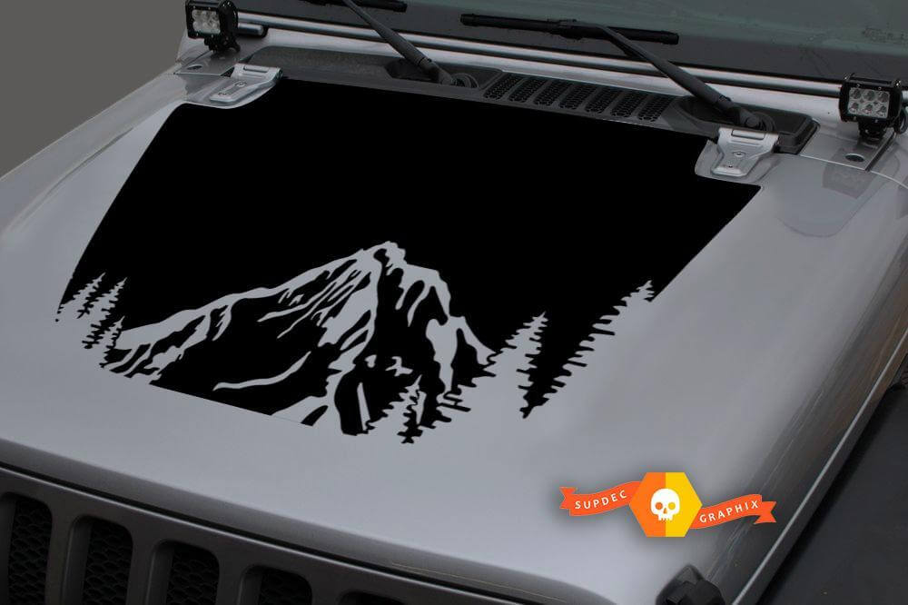 Autocollant Vinyle Nocturne Forêt Montagnes Capot 3 pour Jeep Wrangler JL