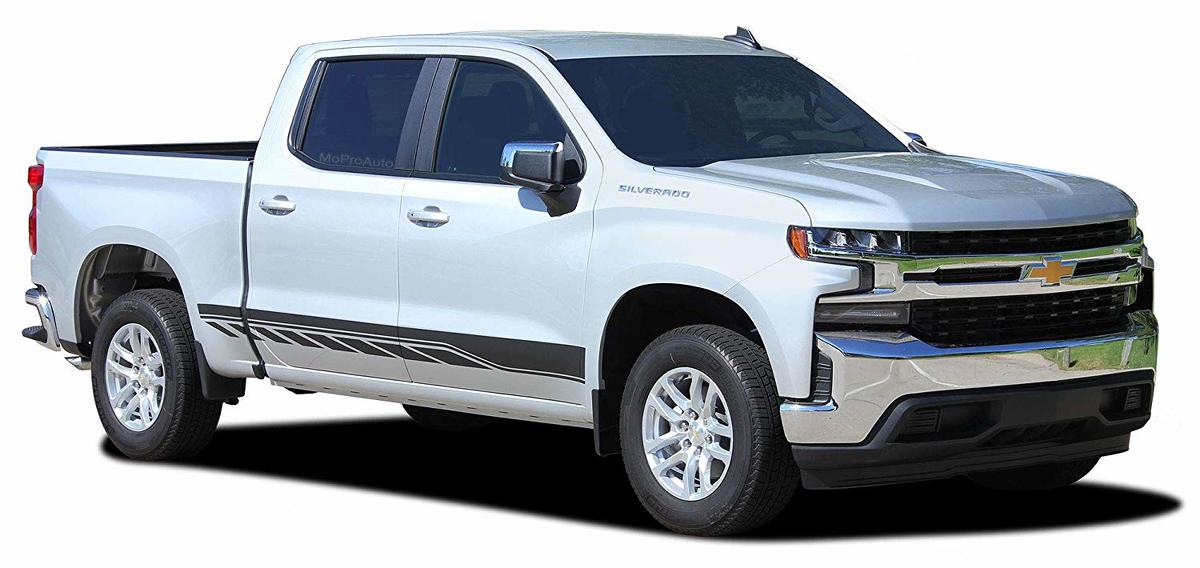 2 Rocker 2019 2020 Chevy Silverado Panneau de bascule inférieur Corps Porte latérale Bande Vinyle Graphique Autocollants Autocollants
