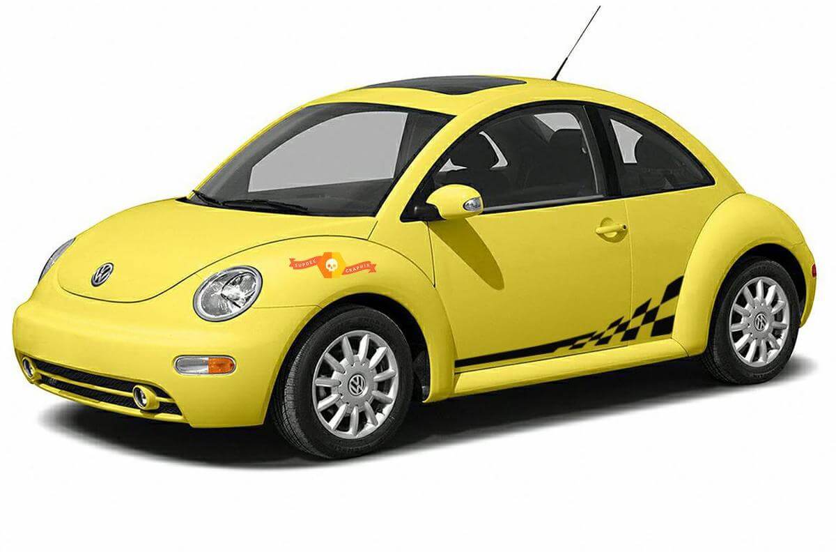 Déco en vinyle à bandes latérales à damier pour Volkswagen Beetle 1998-2011