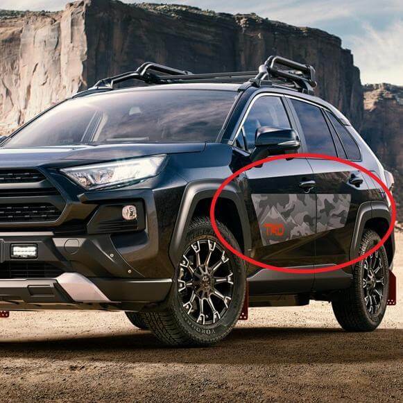 Paire d'autocollants latéraux en vinyle camouflage style TRD pour Toyota RAV4 2019-2020