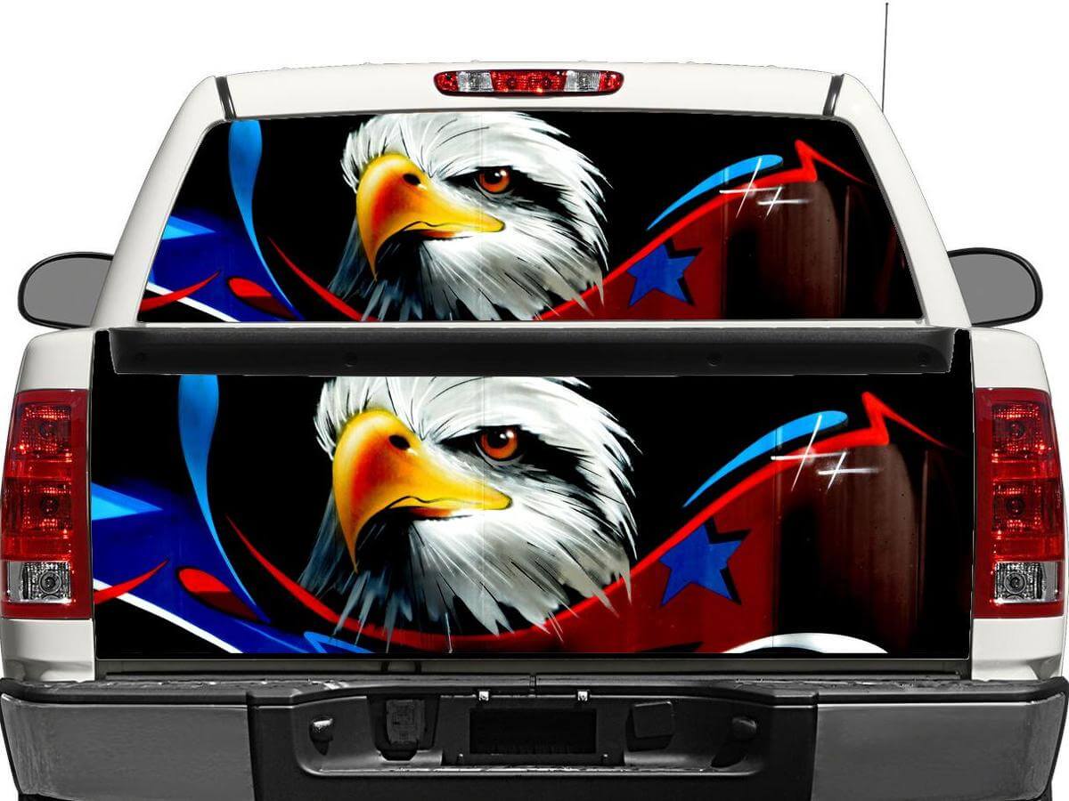 Autocollant Drapeau Aigle Royal USA pour lunette arrière ou hayon de camionnette SUV