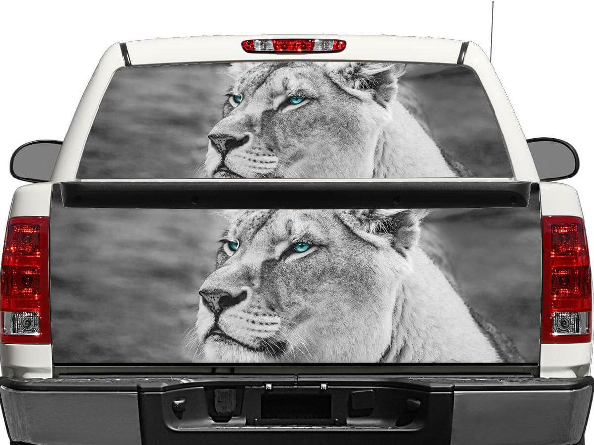 Autocollant Vinyle Blanc Lion pour Lunette Arrière ou Hayon de Camionnette SUV
