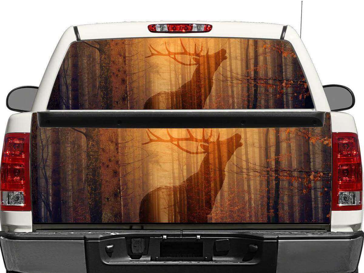 Autocollant en vinyle silhouette de cerf forêt pour vitre arrière ou hayon de pick-up SUV