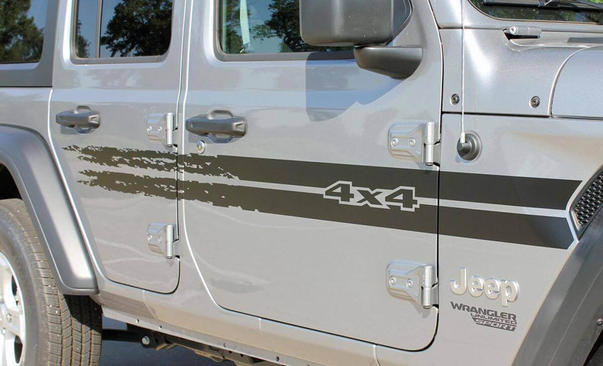 Ensemble d'autocollants vinyle Sport 4x4 à rayures latérales usées pour Jeep Wrangler