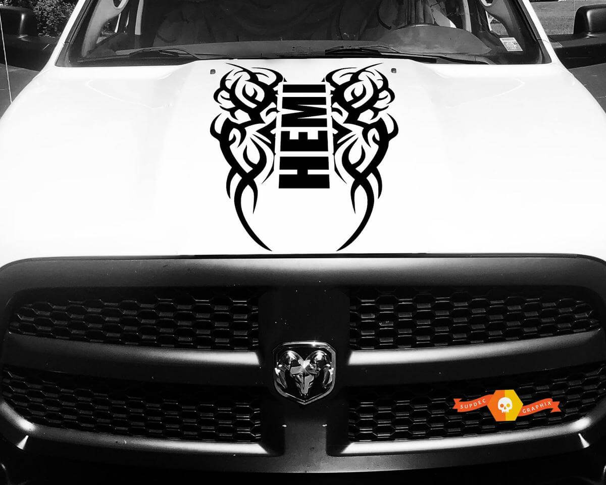 Dodge Ram Vinyl Hood Sticker Tribal Sticker Tattoo Hemi Racing Stripe 4x4 #64
