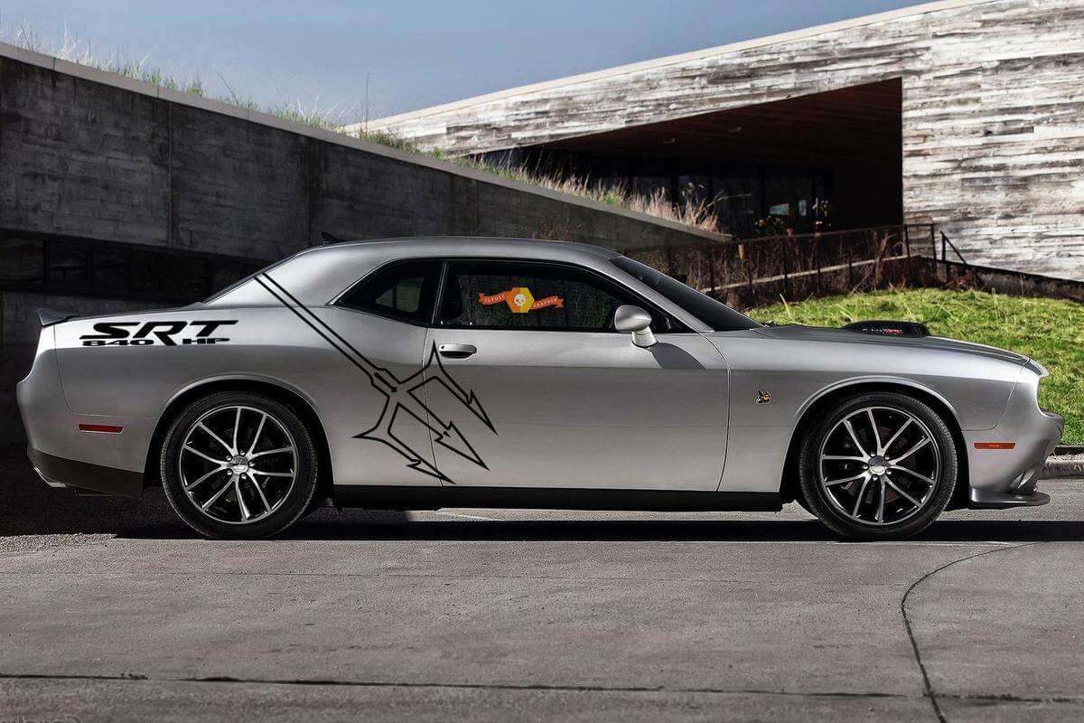 2 côté Dodge Challenger DEMON Pitchfork SRT 840 HP côté vinyle autocollants graphiques autocollant-1
