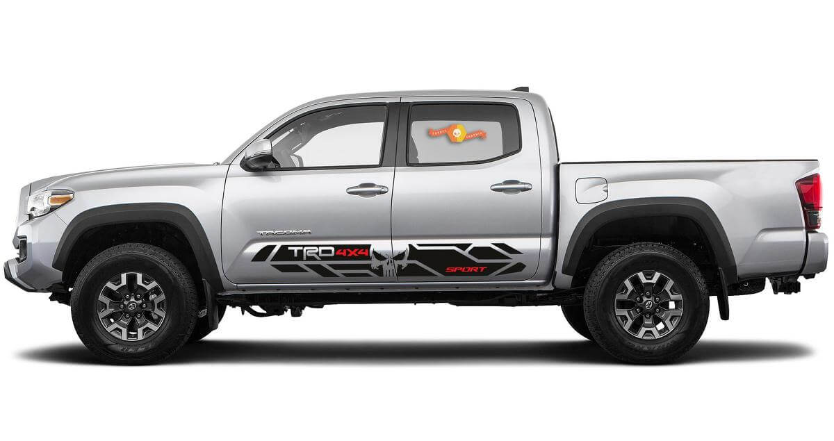 Kit de décalcomanies latérales en vinyle style TRD Tête de mort Punisher pour Toyota Tacoma 2016-2020