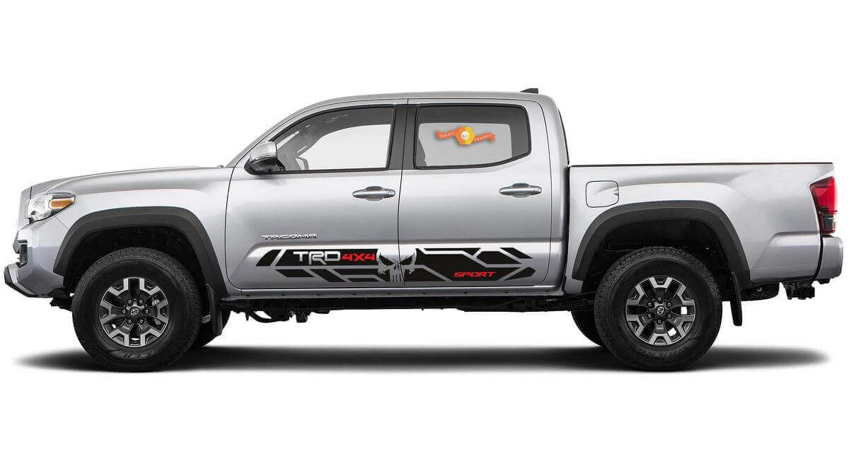 Kit de décalcomanies latérales en vinyle style TRD Tête de mort Punisher pour Toyota Tacoma 2016-2020