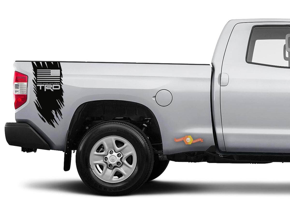 Autocollant Vinyle Style Usé Drapeau TRD USA pour Flanc de Caisse Toyota Tundra