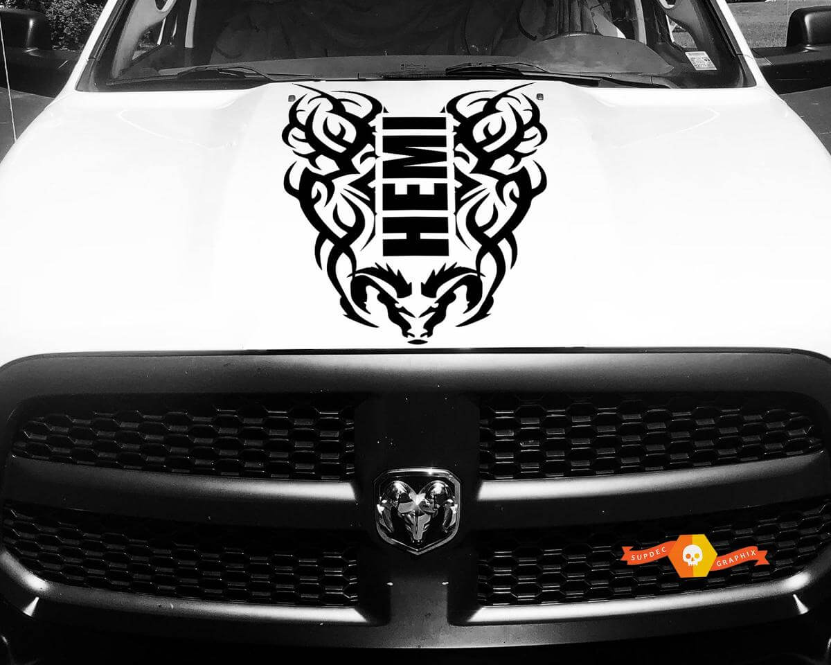 Autocollant en vinyle capot Hemi style tribal pour Dodge Ram 1500