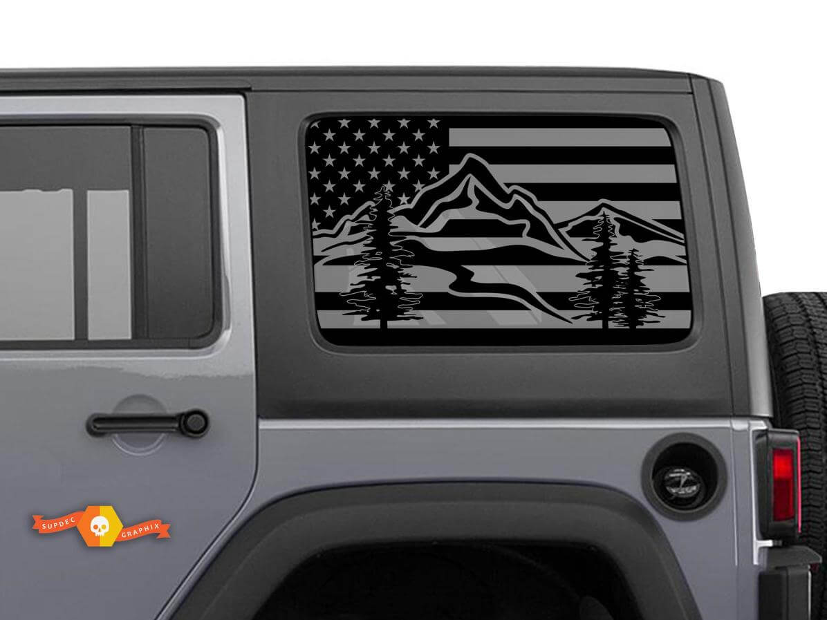 Décalcomanie en vinyle pour pare-brise avec drapeau USA et montagnes pour Jeep Toyota Dodge