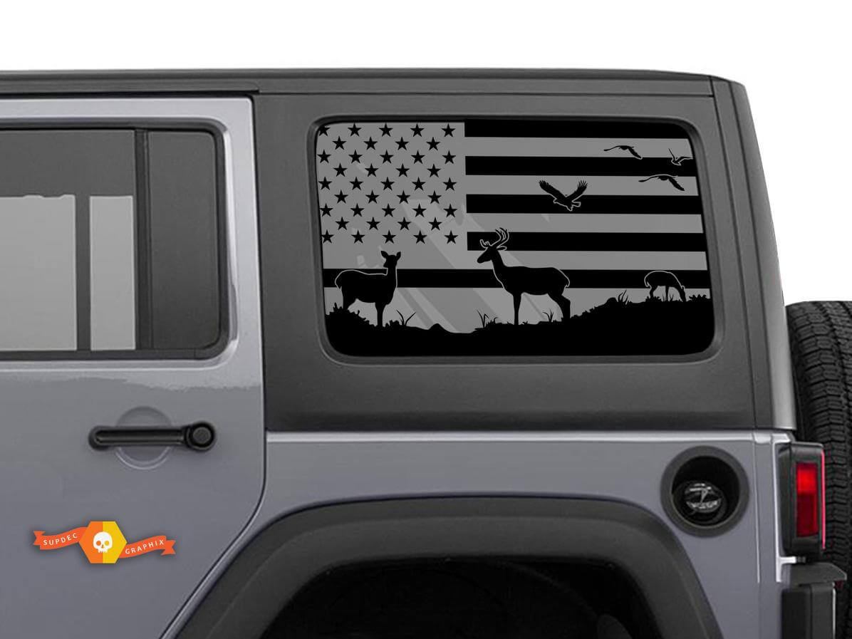 Kit de décalcomanies en vinyle drapeau USA cerf pour vitre latérale Jeep Wrangler Hardtop